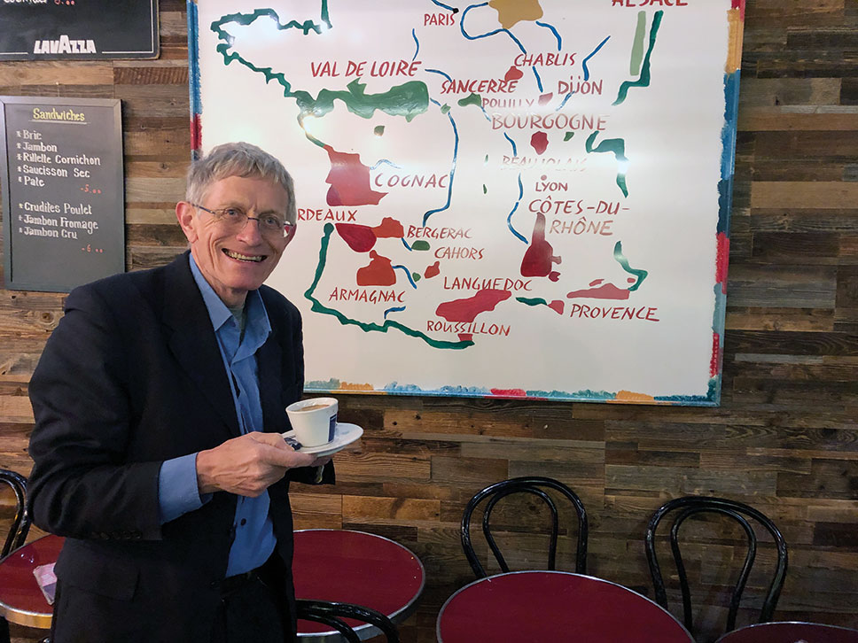 Simon Calder having coffee in Paris.